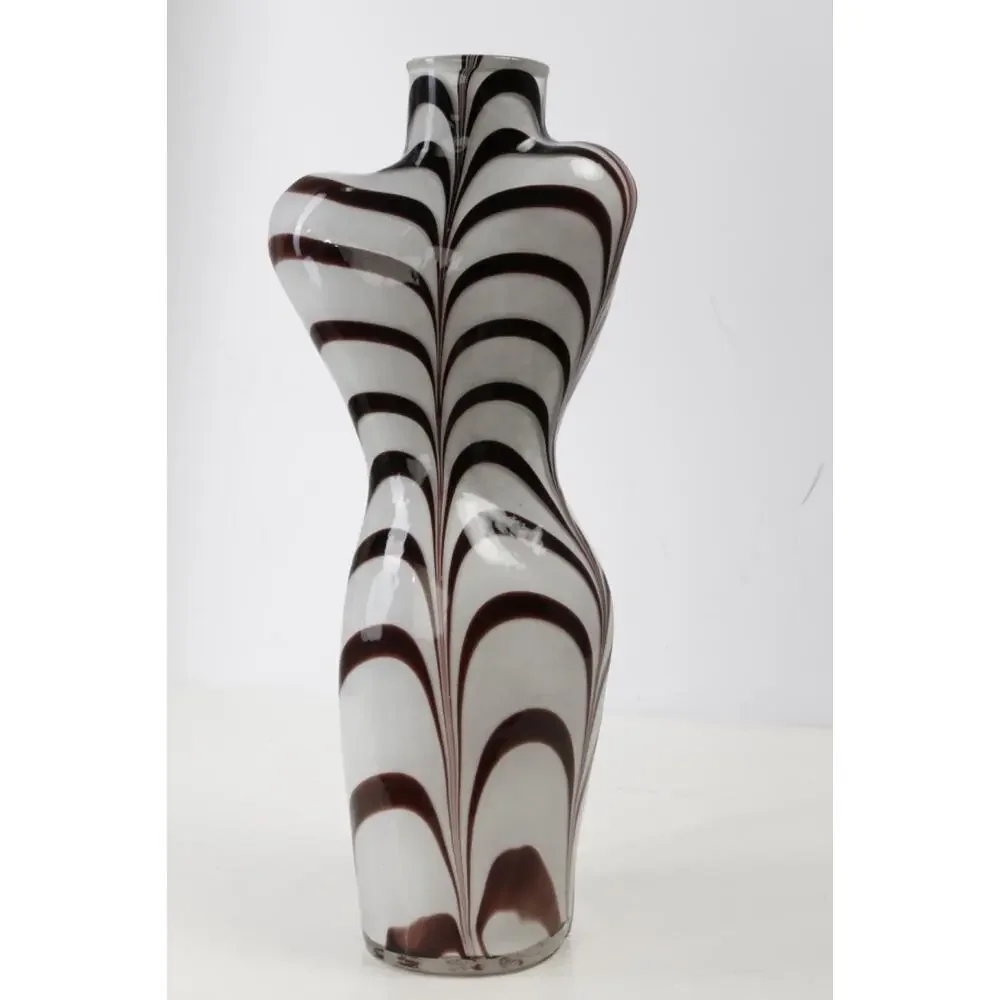 Vintage Murano Style Art Glass Zebra Swirl Female Torso Bust Form Large Vase